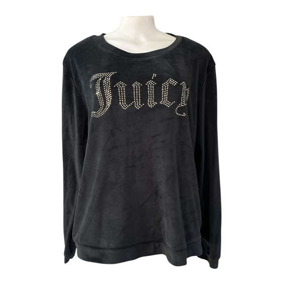 Juicy Couture Tops - Juicy Couture Black Velour Bedazzled Lounge Top Long Sleeve XL Y2K
